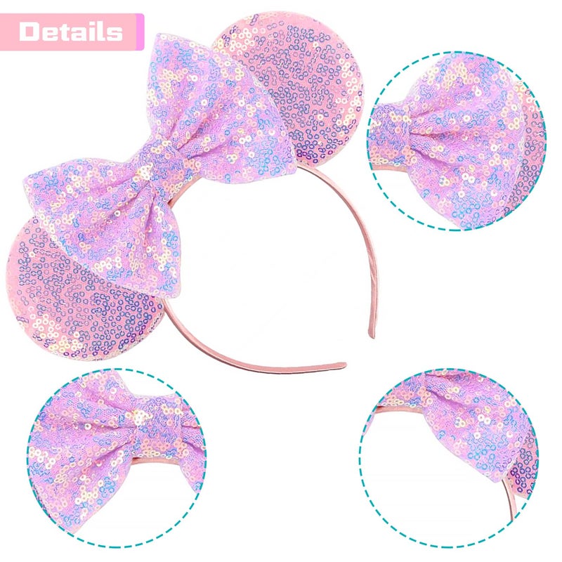 MADO Pink Mouse Ears Headband for Women, Adults and Girls - Fairy Ear Headpieces for Disney Park Visits (Light Pink) - Image 4